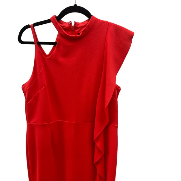 Topshop Red Orange Ruffle Cocktail Midi Sleeveless Dress 12 - Picture 7 of 15